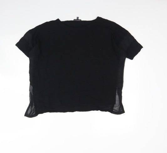 Warehouse Womens Black Viscose Basic Blouse Size 8 Round Neck