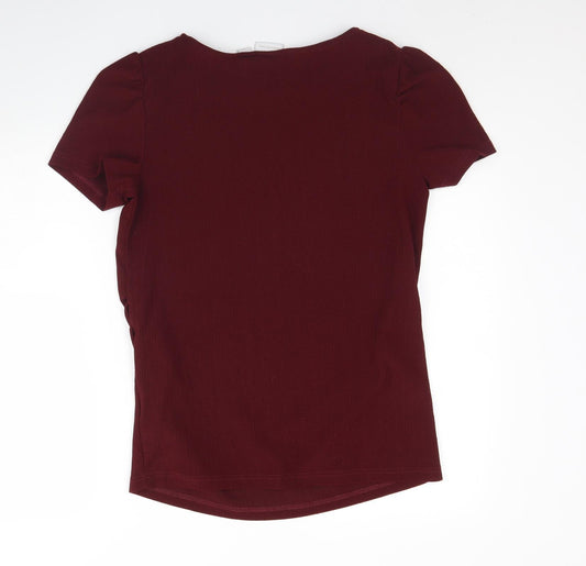 Mamalicious Womens Red Polyester Basic Blouse Size L Round Neck