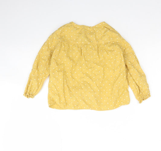 H&M Girls Yellow Polka Dot Cotton Basic Button-Up Size 2 Years Round Neck Button