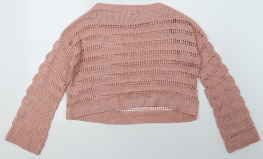 Missguided Womens Pink Striped Acrylic Pullover Sweatshirt Size M Pullover
