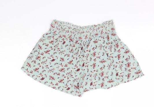 Primark Womens Green Floral Viscose Boyfriend Shorts Size 8 Regular
