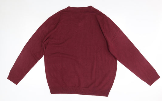 Debehams Mens Pink V-Neck Acrylic Pullover Jumper Size L