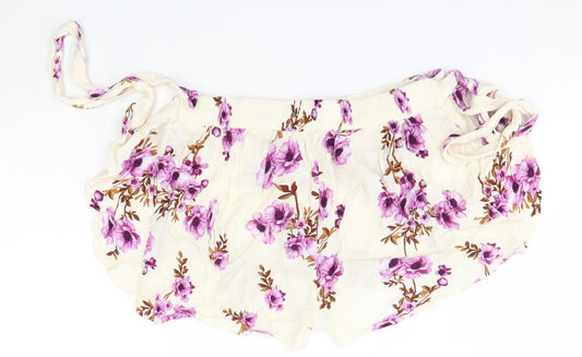 Primark Womens Ivory Floral Viscose Boyfriend Shorts Size 8 Regular