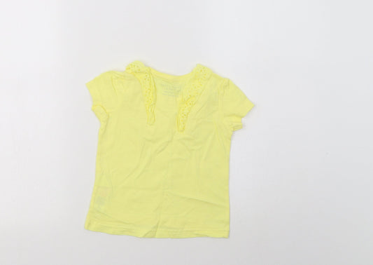 Primark Girls Yellow Cotton Basic T-Shirt Size 2-3 Years Crew Neck