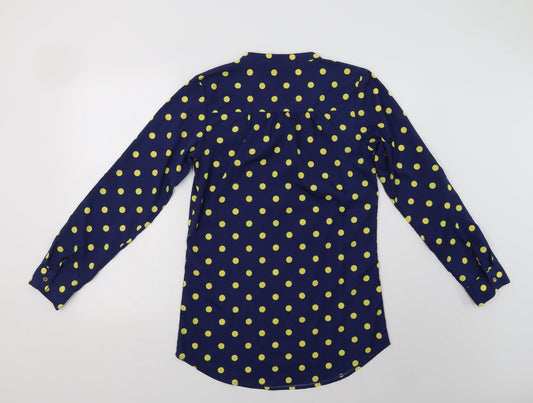 Preworn Womens Blue Polka Dot Polyester Ringer Blouse Size S Crew Neck