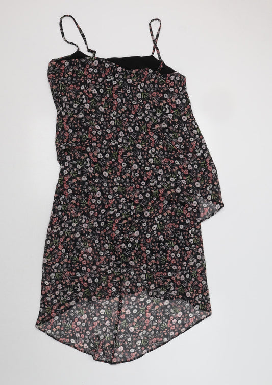 George Womens Black Floral Polyester Slip Dress Size 10 Square Neck