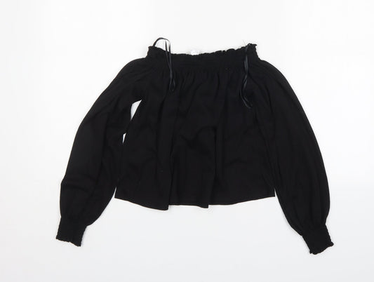 H&M Womens Black Polyester Basic Blouse Size S Off the Shoulder