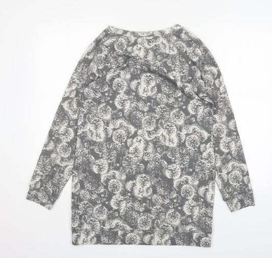 M&S Womens Grey Floral Polyester Jumper Dress Size 12 Round Neck