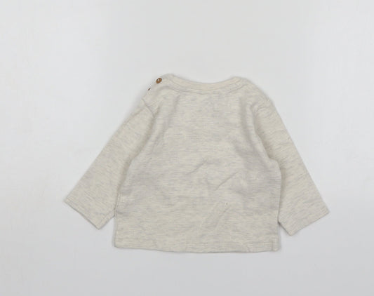 M&S Boys Beige Cotton Basic T-Shirt Size 6-9 Months Round Neck