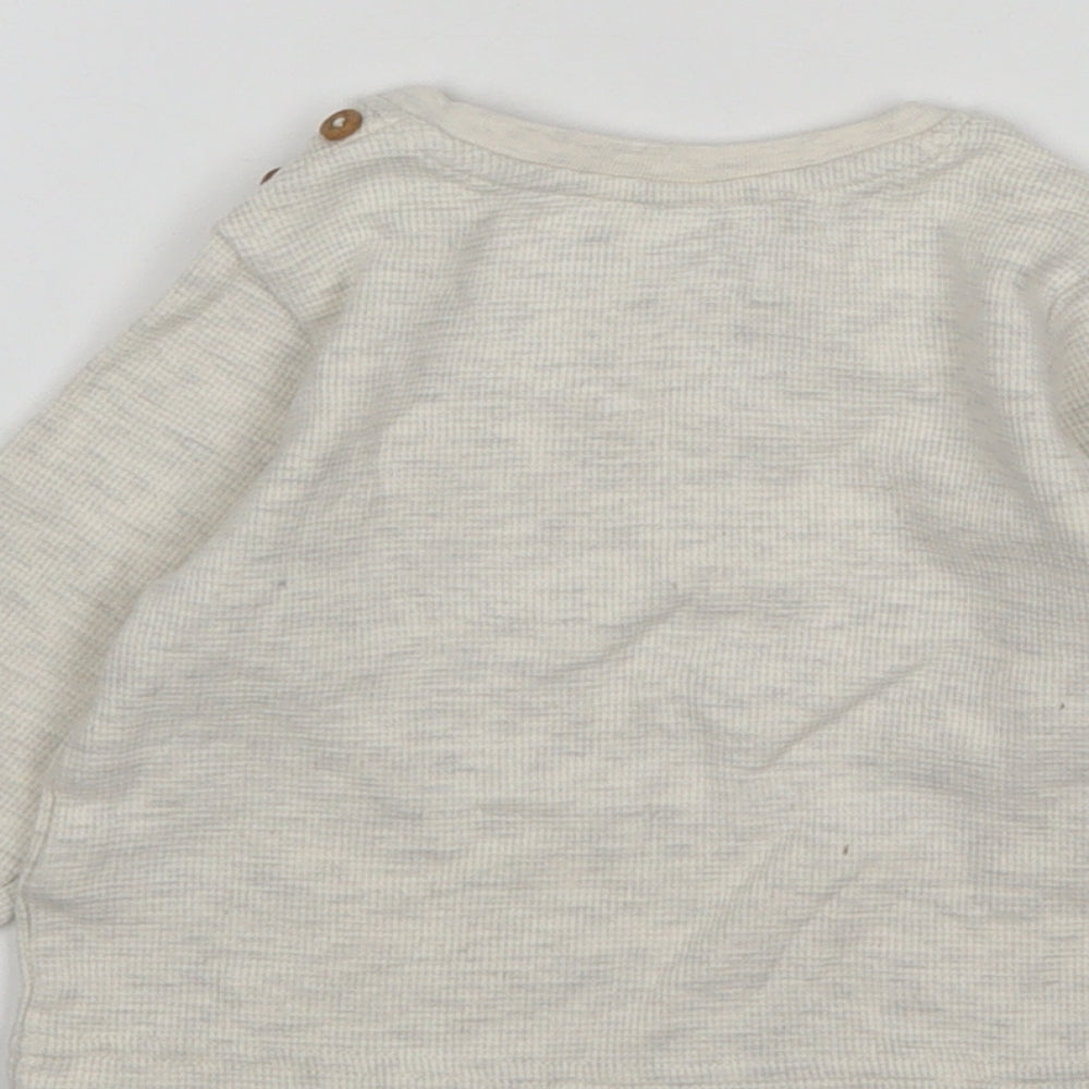 M&S Boys Beige Cotton Basic T-Shirt Size 6-9 Months Round Neck