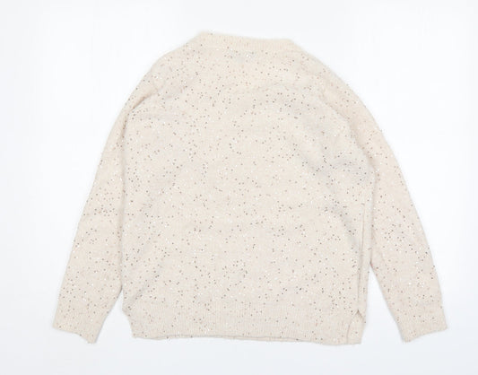 Peacocks Womens Beige V-Neck Acrylic Pullover Jumper Size S