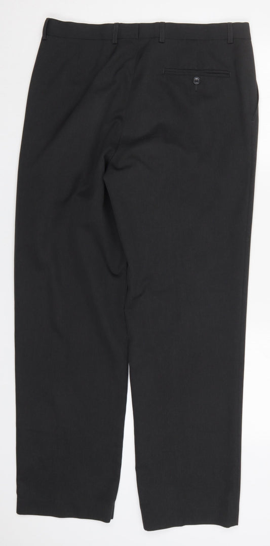 Marks and Spencer Mens Grey Polyester Trousers Size 34 L30 in Regular Button