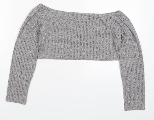 Preworn Womens Grey Cotton Cropped T-Shirt Size M Round Neck