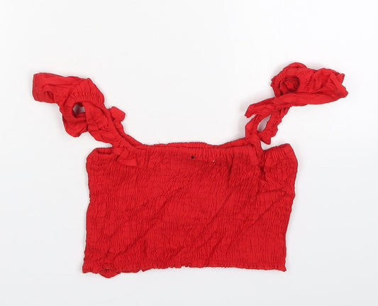 PRETTYLITTLETHING Womens Red Viscose Cropped Tank Size 8 Square Neck