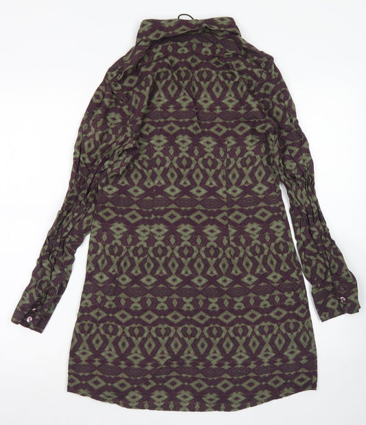 Ginger Soul Womens Purple Argyle/Diamond Viscose Shirt Dress Size S Collared Button