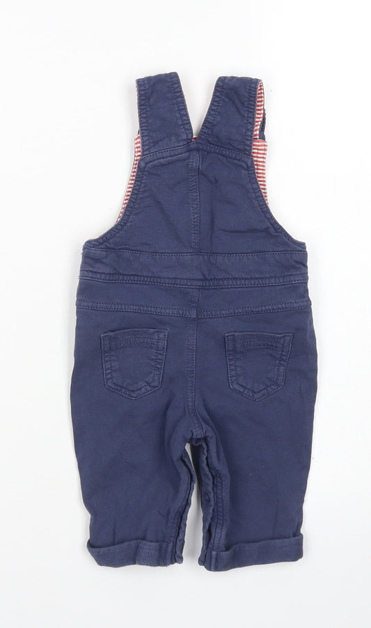 M&S Boys Brown Striped Cotton Dungaree One-Piece Size 0-3 Months Button