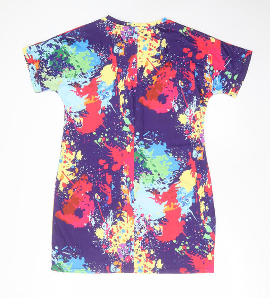 Preworn Womens Multicoloured Geometric Polyester Blend T-Shirt Dress Size M Round Neck