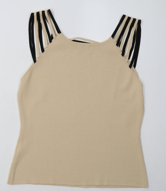 Roman Womens Beige Viscose Basic Tank Size M Square Neck