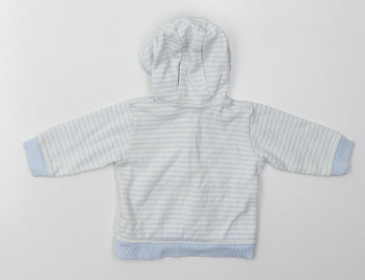 Marks and Spencer Boys Blue Striped Cotton Pullover Jumper Size 3-6 Months Button