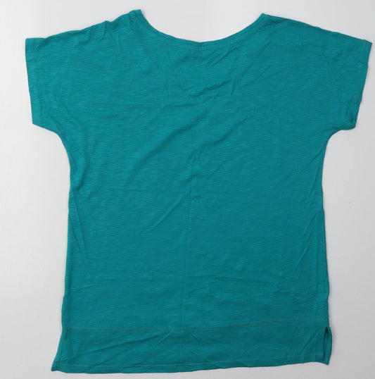 Encuentro Womens Green Cotton Basic T-Shirt Size M Boat Neck
