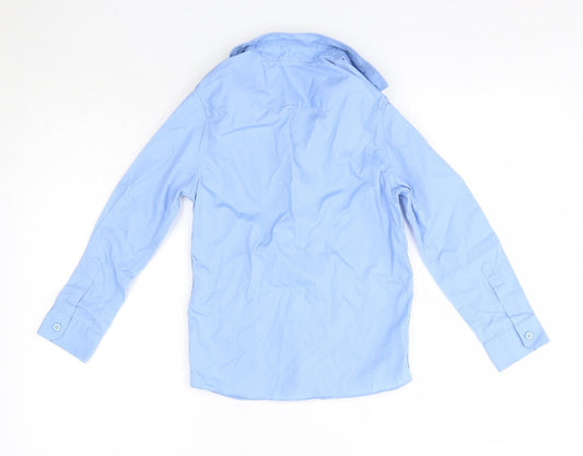 M&S Boys Blue Cotton Basic Button-Up Size 8-9 Years Collared - School