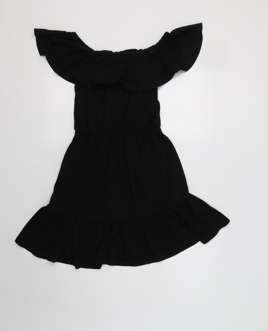 ASOS Womens Black Cotton Fit & Flare Size 10 Off the Shoulder