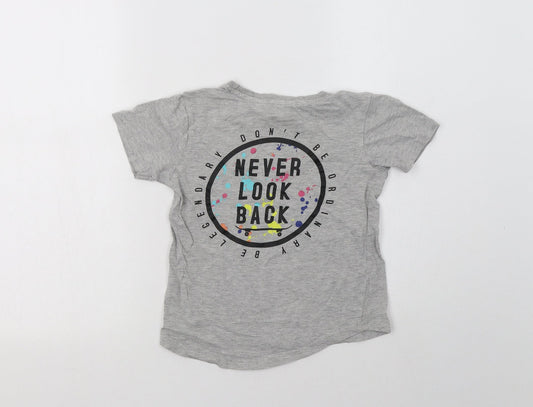George Girls Grey Cotton Basic T-Shirt Size 6-7 Years Crew Neck