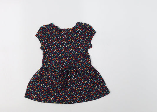 George Girls Blue Floral Cotton A-Line Size 2-3 Years Crew Neck