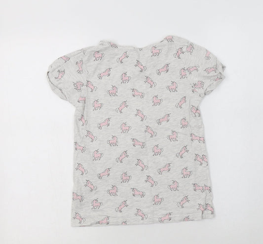Primark Girls Grey Geometric Cotton Basic T-Shirt Size 10-11 Years Crew Neck - Unicorn Print