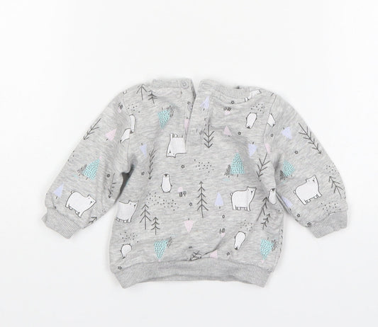 Matalan Girls Grey Animal Print Cotton Pullover Jumper Size 0-3 Months