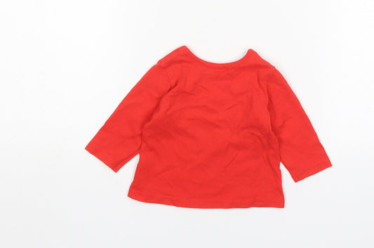 George Boys Red Cotton Basic T-Shirt Size 3-6 Months Round Neck - Christmas