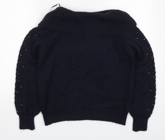 NEXT Womens Blue Roll Neck Nylon Pullover Jumper Size S