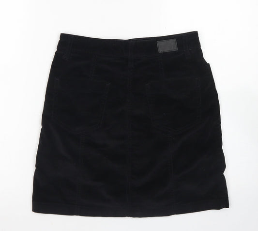 NEXT Womens Black Cotton A-Line Skirt Size 6 Button
