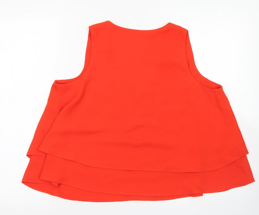 MNG Womens Orange Polyester Basic Blouse Size M V-Neck