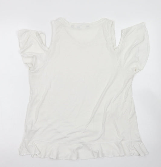 NEXT Womens White Polyester Basic T-Shirt Size 12 Round Neck