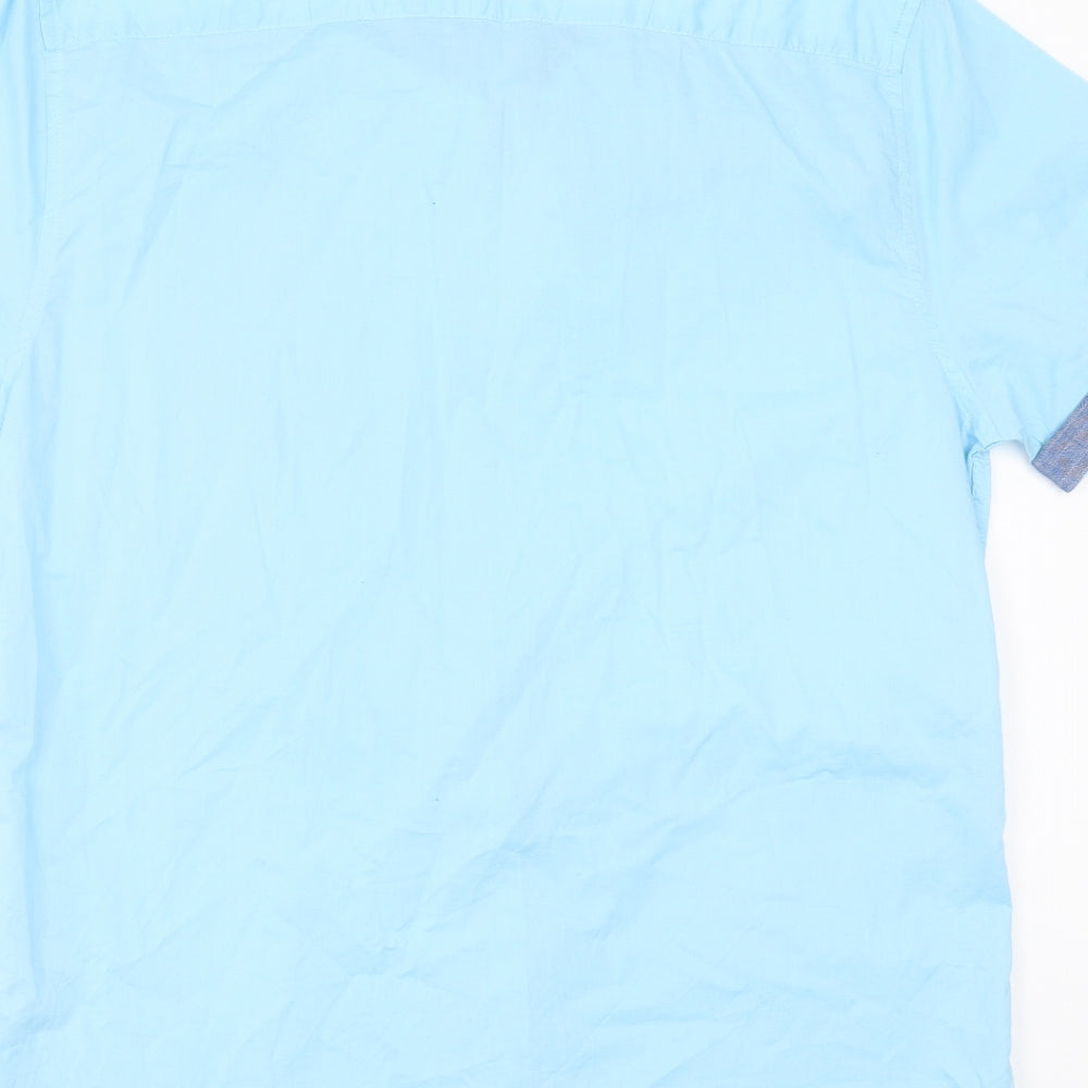 Easy Mens Blue Cotton Button-Up Size M Collared Button
