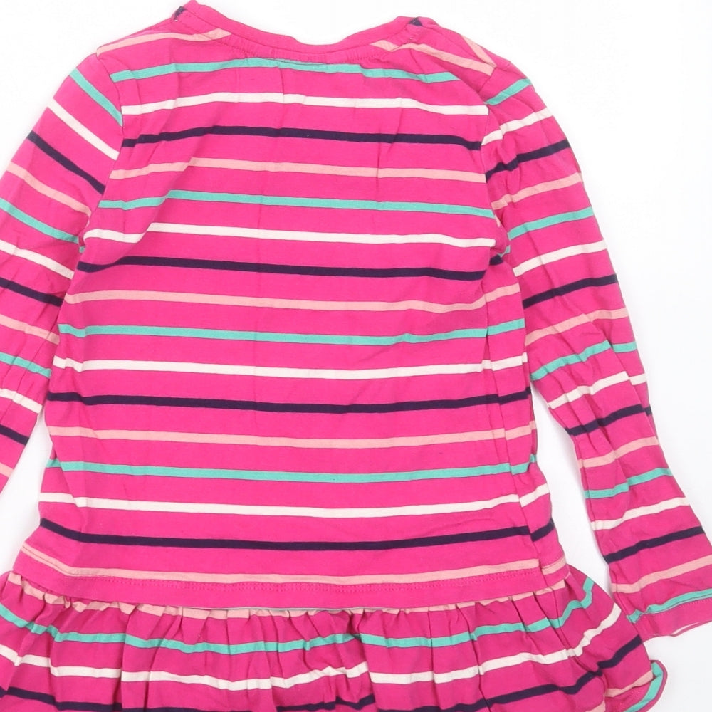 George Girls Pink Striped Cotton Basic T-Shirt Size 5-6 Years Round Neck