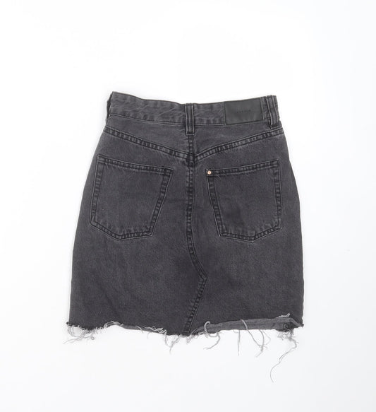 H&M Womens Grey Cotton Mini Skirt Size 4 - Distressed hem