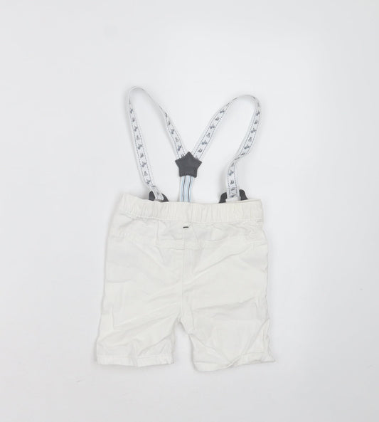 Nutmeg Baby White Cotton Trousers Size 9-12 Months - with braces