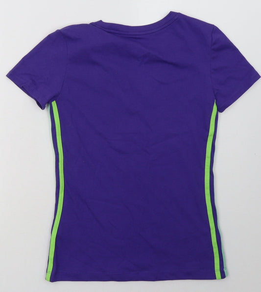 adidas Womens Purple Striped Cotton Basic T-Shirt Size 6 V-Neck