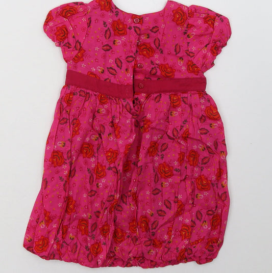 Mini Club Girls Pink Floral Cotton A-Line Size 2 Years Crew Neck Button