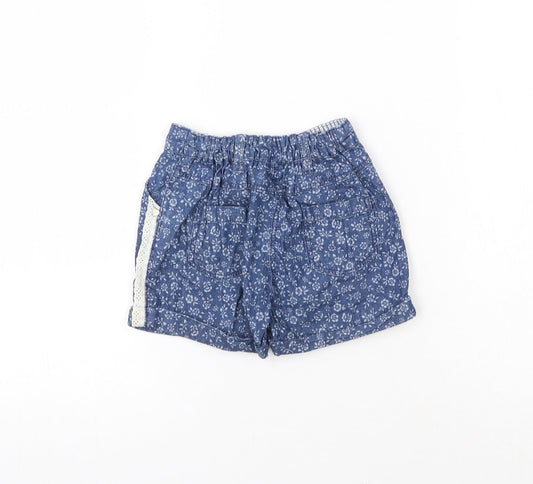 Matalan Girls Blue Floral Cotton Cropped Jeans Size 12-18 Months Button
