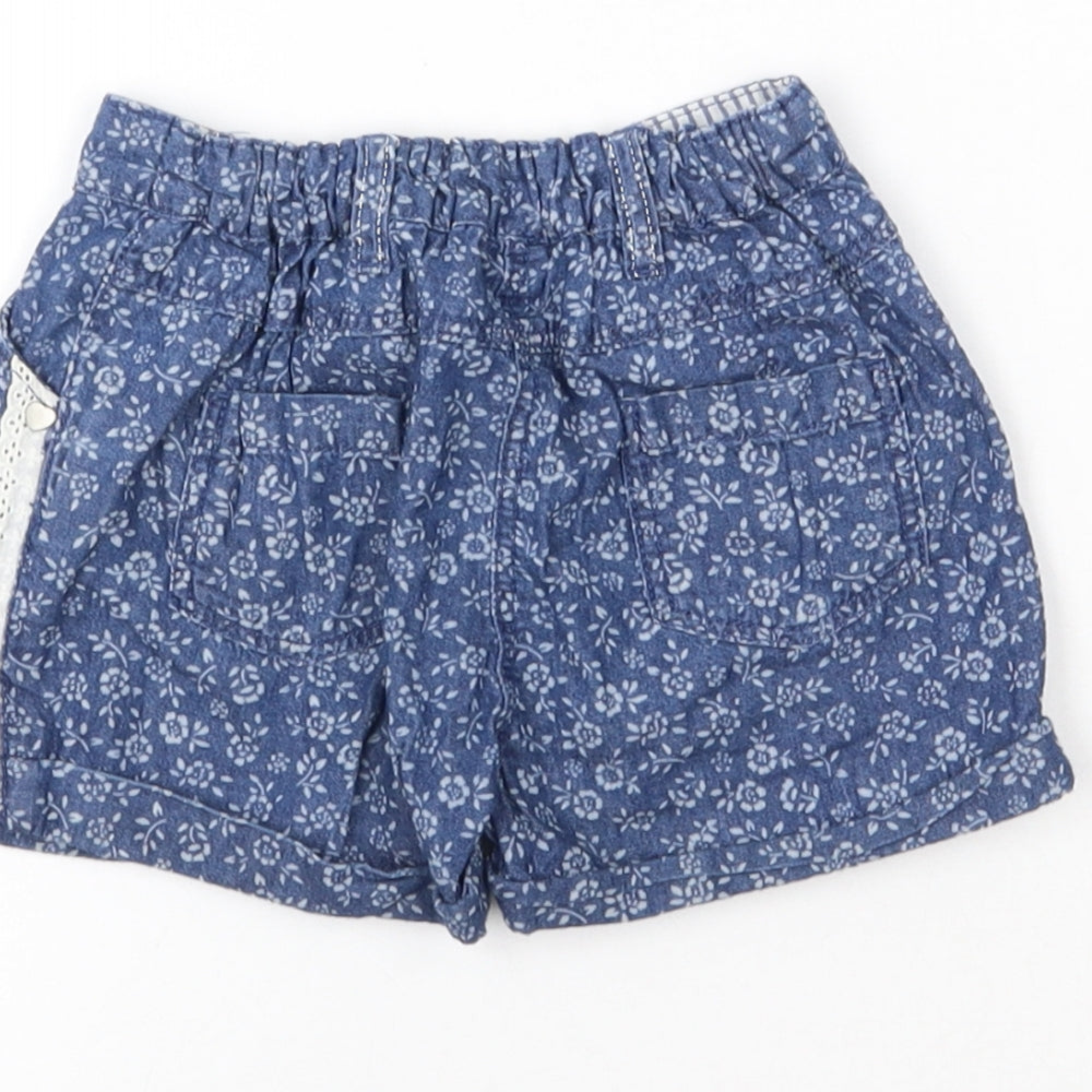 Matalan Girls Blue Floral Cotton Cropped Jeans Size 12-18 Months Button