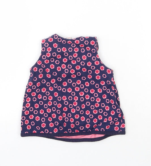 Blue Zoo Girls Blue Floral Cotton Pinafore/Dungaree Dress Size Newborn Round Neck Pullover