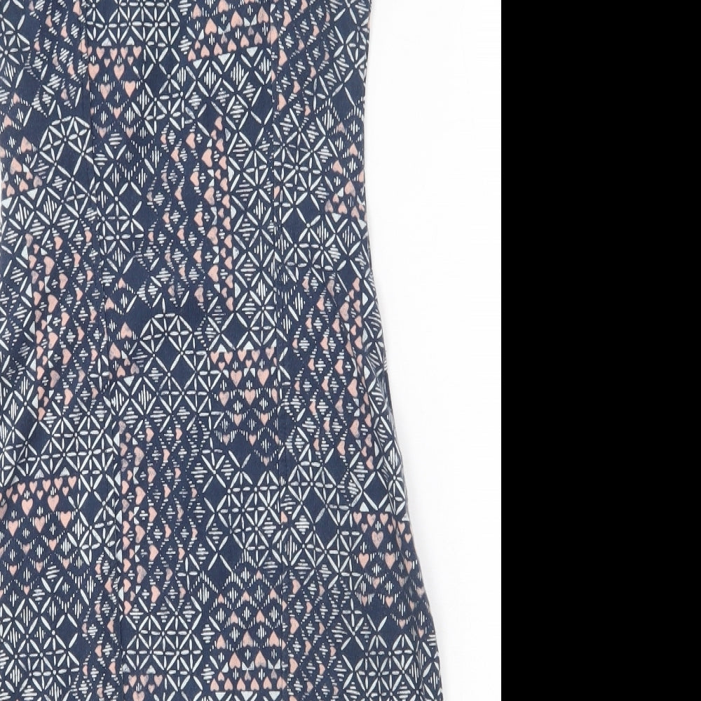 Hollister Womens Blue Geometric Cotton Bodycon Size XS Square Neck Pullover