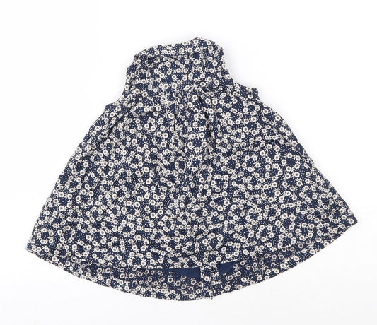 Debenhams Girls Blue Floral Cotton Shirt Dress Size 6-9 Months Round Neck Button - smock
