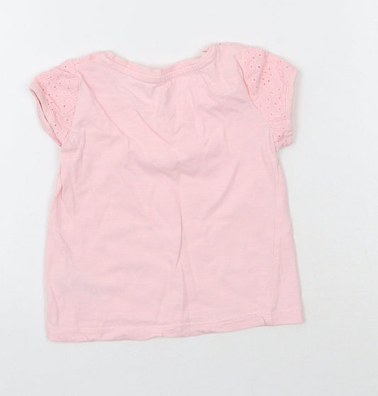 NEXT Girls Pink Cotton Basic T-Shirt Size 3-6 Months Round Neck Pullover