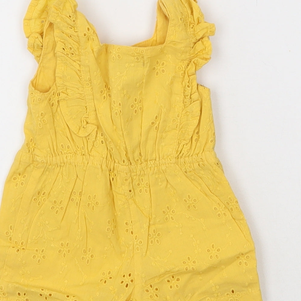 Primark Girls Yellow Cotton Jumpsuit Outfit/Set Size 0-3 Months Button