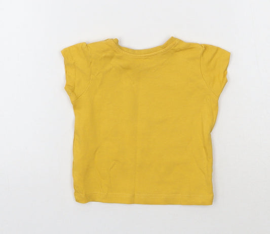 Primark Girls Yellow Cotton Basic T-Shirt Size 3-6 Months Round Neck Pullover - Happy