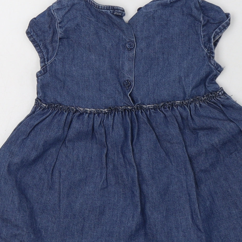 NEXT Baby Blue Cotton A-Line Size 12-18 Months Round Neck Button